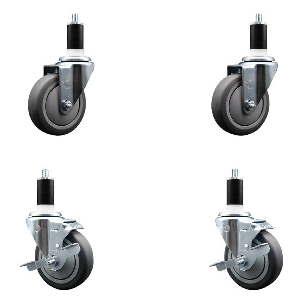 Service Caster 4'' Thermoplastic Rubber Wheel Swivel 1-3/8'' Expanding Stem Caster Set 2 Brakes, 4PK SCC-EX20S414-TPRB-2-TLB-2-138 - main